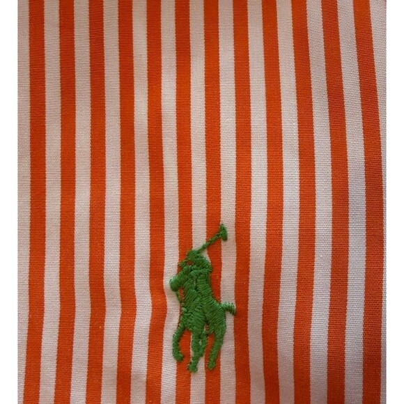 Ralph Lauren Classic Fit Orange White Stripe Long Sleeve Button Down Green Pony - Picture 3 of 16